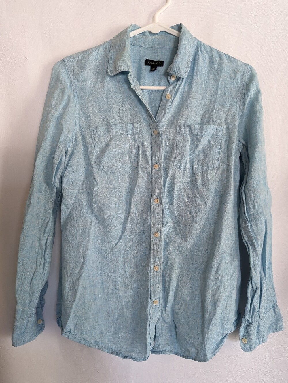 Talbots Women's XS Light Blue 100% Linen Button-Down Shirt Casual Breathable